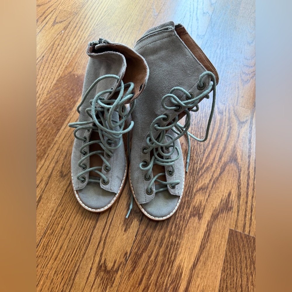 Jeffrey Campbell Grayish Suede Lace-Up Open-Toe Ankle Boots